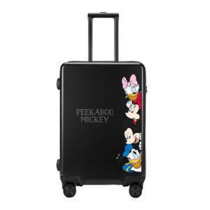 Black Disney suitcase with Mickey, Minnie, Donald, and Daisy, ideal for wholesale & IP-licensed business