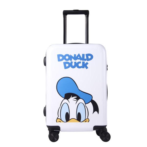Side-front angle of Disney Donald Duck suitcase with classic character art, available for IP-licensed wholesale