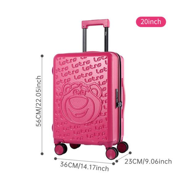 Size details of pink 20-inch LOTSO suitcase, suitable for product wholesale