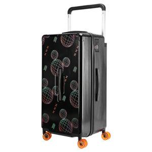 Black MICKEY suitcase with retro - futuristic sphere patterns, ideal for wholesale & Disney IP - licensed business