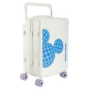White MICKEY suitcase with blue checkered Mickey graphic, perfect for wholesale & Disney IP - licensed business