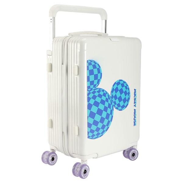White MICKEY suitcase with blue checkered Mickey graphic, perfect for wholesale & Disney IP - licensed business