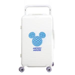 White 24 - inch MICKEY suitcase with blue checkered Mickey graphic, ideal for wholesale & Disney IP - licensed business