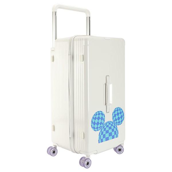 White 28 - inch MICKEY suitcase with blue checkered Mickey graphic, ideal for wholesale & Disney IP - licensed business