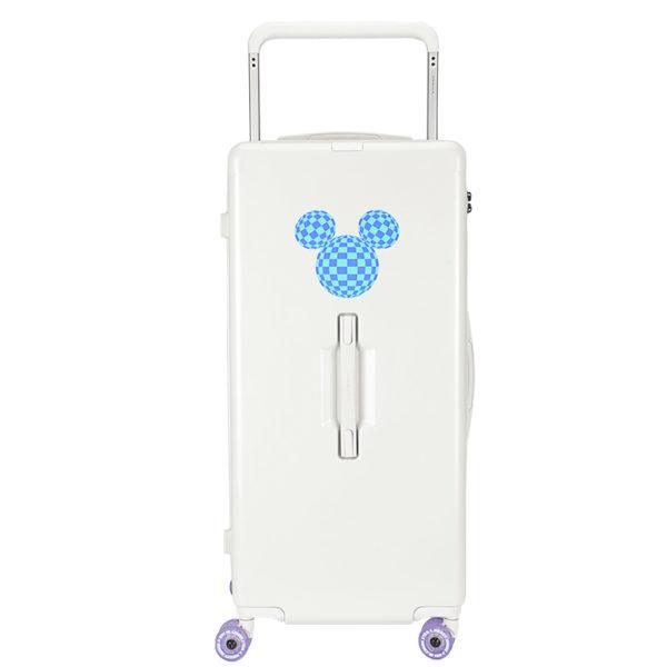 White 33 - inch MICKEY suitcase with blue checkered Mickey graphic, perfect for wholesale & Disney IP - licensed business
