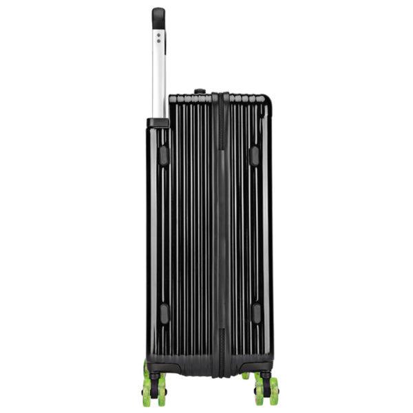Side view of black MICKEY suitcase with green wheels, suitable for wholesale under Disney IP licensing