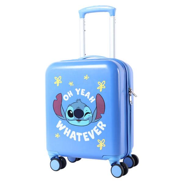 Blue STITCH suitcase with “OH YEAH WHATEVER” design, perfect for wholesale & Disney IP - licensed business