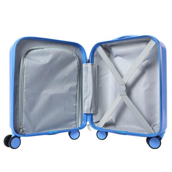 Spacious, organized interior of blue STITCH suitcase, ideal for Disney IP - licensed retail