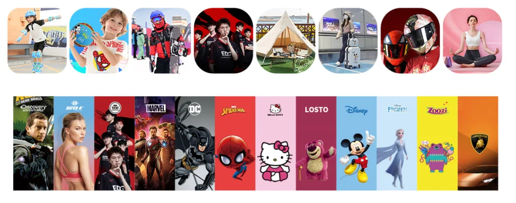 Collage of Brand Partnerships, Iconic Characters, and Lifestyle Moments (Sports, Travel, Gaming, etc.)