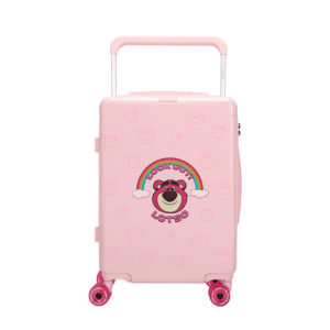 Pink 20 - inch LOTSO suitcase with Lotso graphic, ideal for wholesale & Disney IP - licensed business