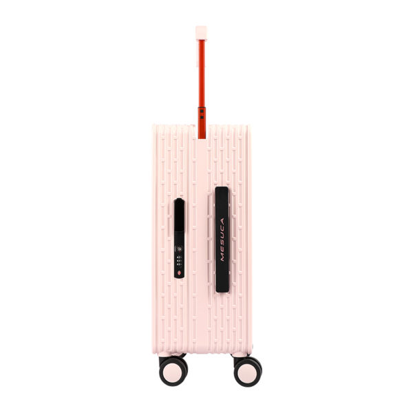 Side view of 20 - inch pink LOTSO suitcase with telescopic handle and lock, emphasizing functionality for Disney IP - licensed wholesale