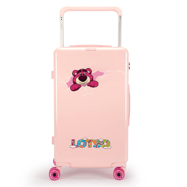 Pink 24 - inch LOTSO suitcase with Lotso graphic, perfect for wholesale & Disney IP - licensed business