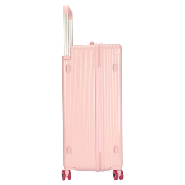 Side view of pink LOTSO suitcase with extended handle, emphasizing mobility for IP - licensed wholesale