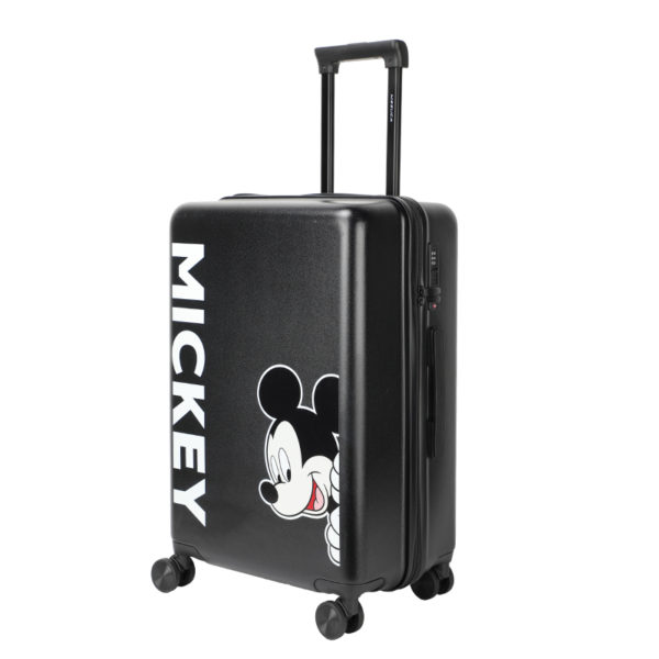 20 - inch black Mickey suitcase with peeking Mickey graphic and “MICKEY” text, perfect for wholesale & Disney IP - licensed business