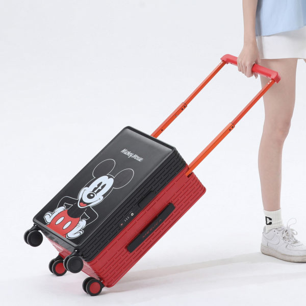 Angled view of 20 - inch Mickey suitcase with extended handle, emphasizing mobility for IP - licensed wholesale