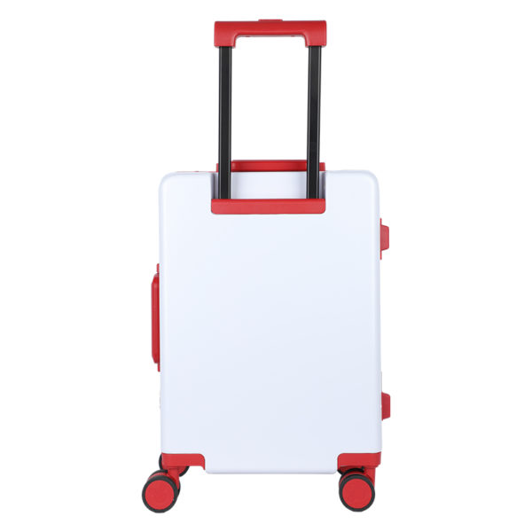 Back view of 20 - inch white Mickey suitcase with red accents, showcasing design for Disney IP - licensed wholesale