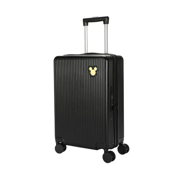 Black 20 - inch Mickey suitcase with gold Mickey emblem, perfect for wholesale & Disney IP - licensed business