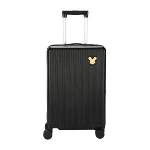 Angled view of black 20 - inch Mickey suitcase, showcasing design for Disney IP - licensed wholesale