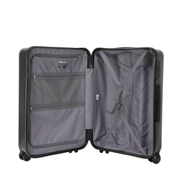 Organized interior of 20 - inch black Mickey suitcase, highlighting storage for wholesale under Disney IP licensing