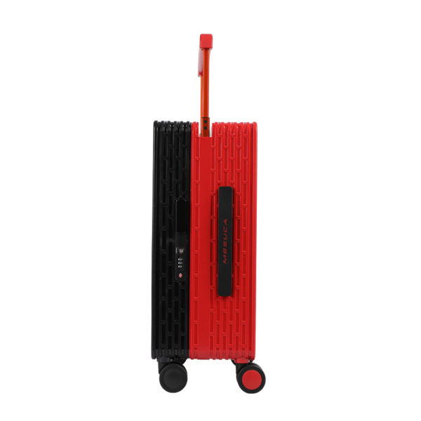 Side view of red and black Mickey suitcase, showcasing texture and design for Disney IP - licensed product wholesale