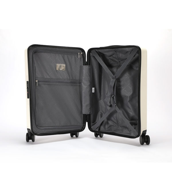 Organized interior of white Mickey suitcase, perfect for Disney IP - licensed retail