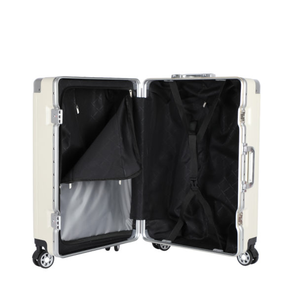 Organized interior of 24 - inch creamy Mickey suitcase, highlighting storage capacity for Disney IP - licensed wholesale