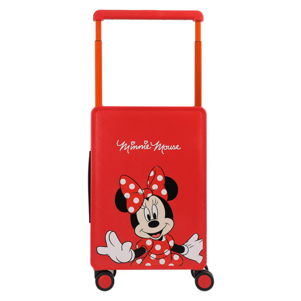 20 - inch red Minnie Mouse suitcase with front portrait and “Minnie Mouse” text, showcasing Disney IP design for wholesale