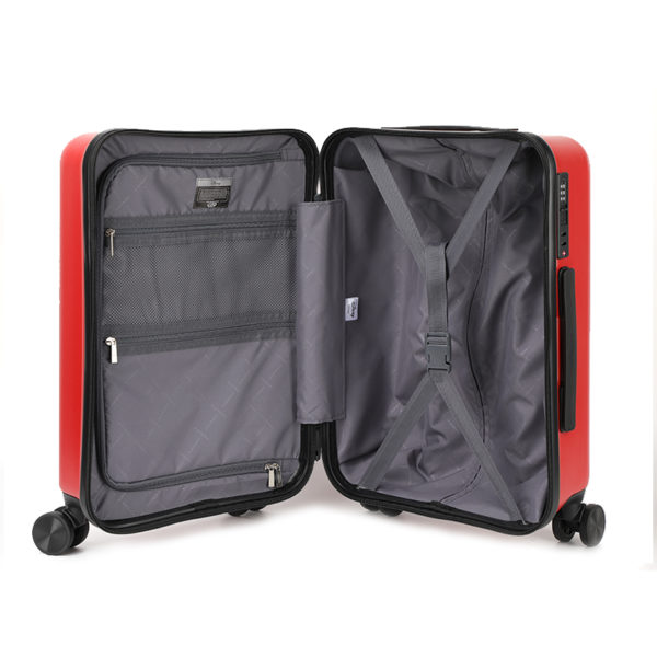 Organized interior of red Minnie suitcase (20 & 24 inches), highlighting storage for Disney IP - licensed wholesale