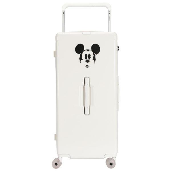 Front view of white MICKEY suitcase with Mickey graphic, ideal for Disney IP - licensed retail