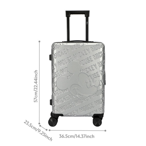 Size details of 20 - inch silver MICKEY suitcase, suitable for product wholesale