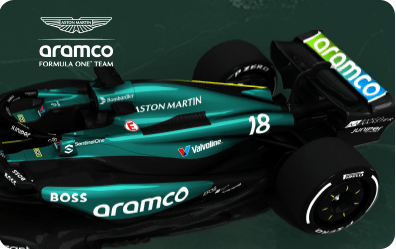 Close-up of the Aston Martin Aramco Formula One Team’s Race Car with Sponsor Logos